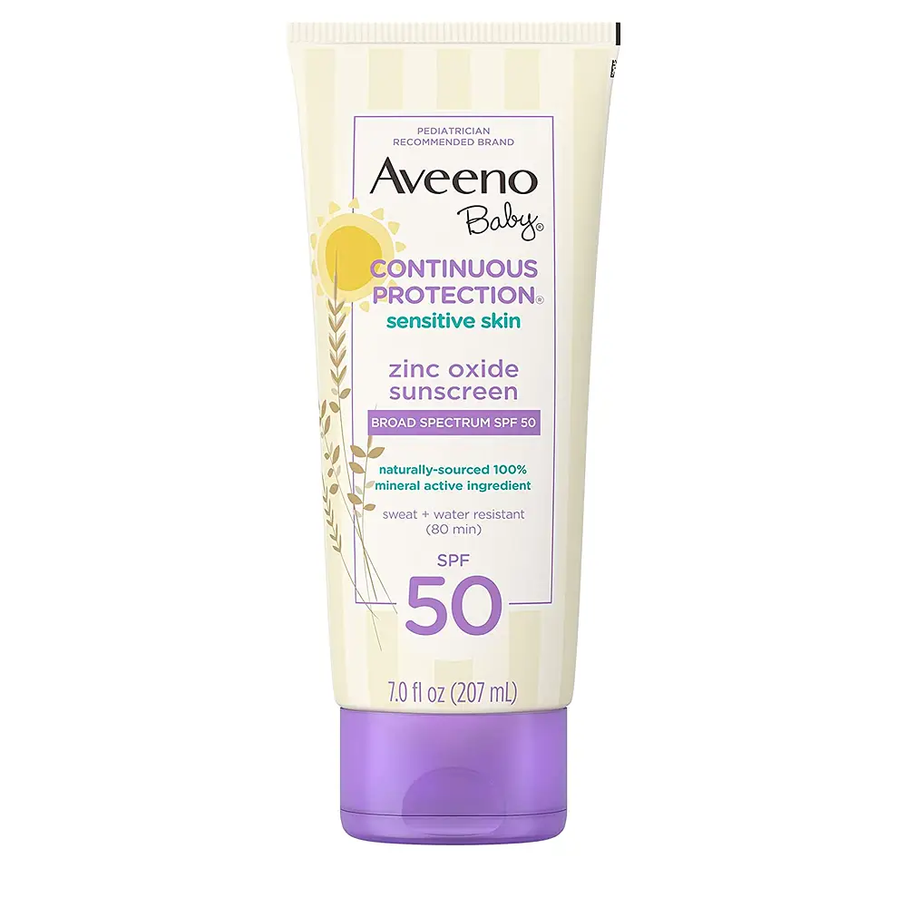 Aveeno Baby Continuous Protection®  Sensitive Skin Lotion Zinc Oxide Sunscreen with Broad Spectrum SPF 50