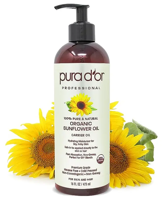 Pura D'or Organic Sunflower Seed Oil - USDA Certified 100% Pure Carrier Oil