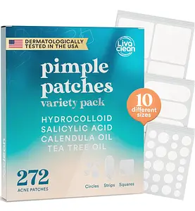 Livaclean Pimple Patches Variety Pack Tea Tree Oil, Salicylic Acid & Calendula Oil